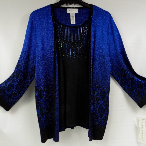 Alfred Dunner Sweaters - Alfred Dunner Sparkle Metallic Cobalt Blue Sweater With Faux Inside Top Sz L NWT